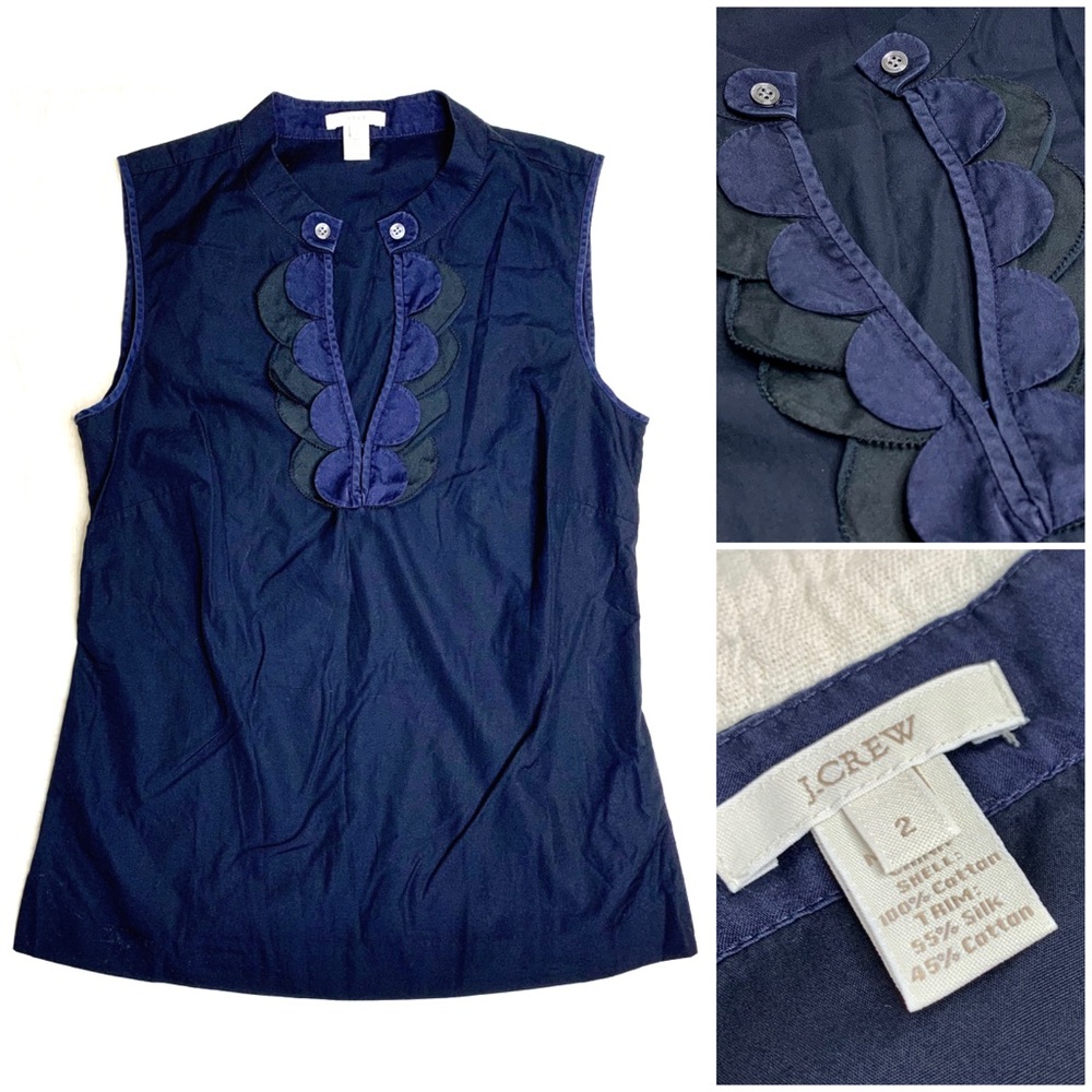 J. CREW Scallop Navy Blue Black Tank Sleeveless XS